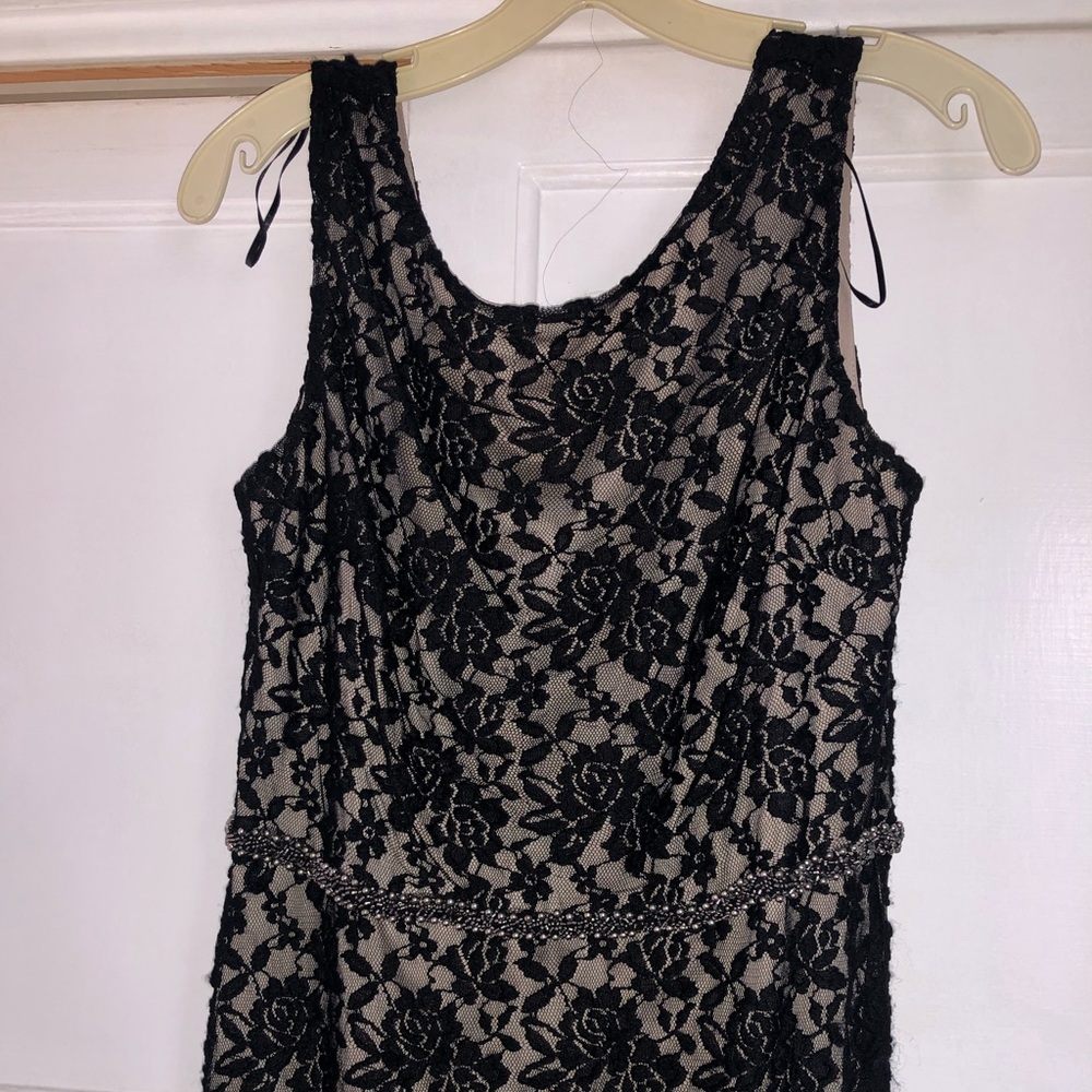 Long Black Lace Dress with Jewel Belt